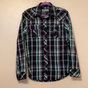 Rerun Black & Green Plaid Shirt, Small
